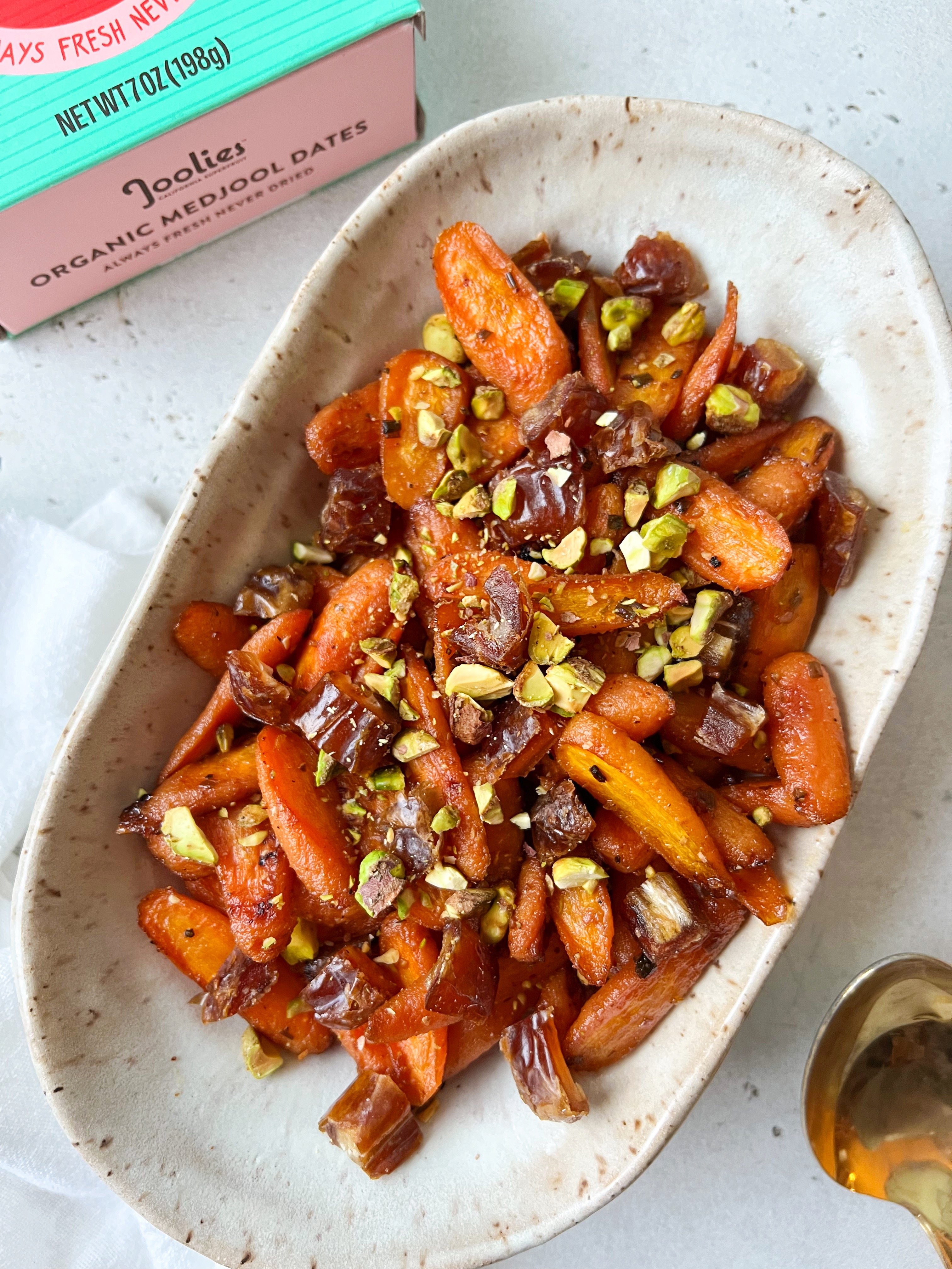 glazed roasted carrots with medjool dates