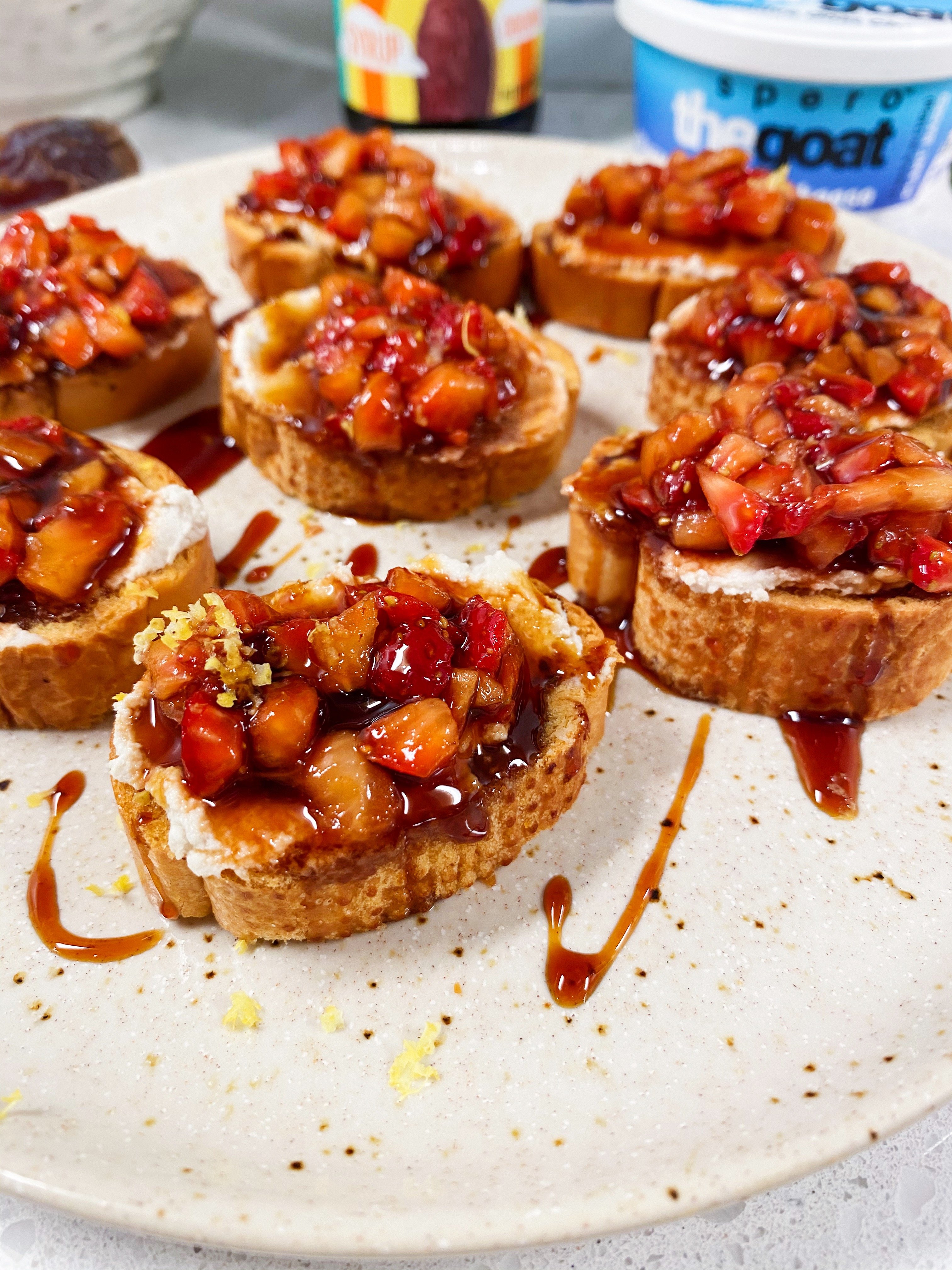 Balsamic Strawberry Crostini with Vegan Goat Cheese